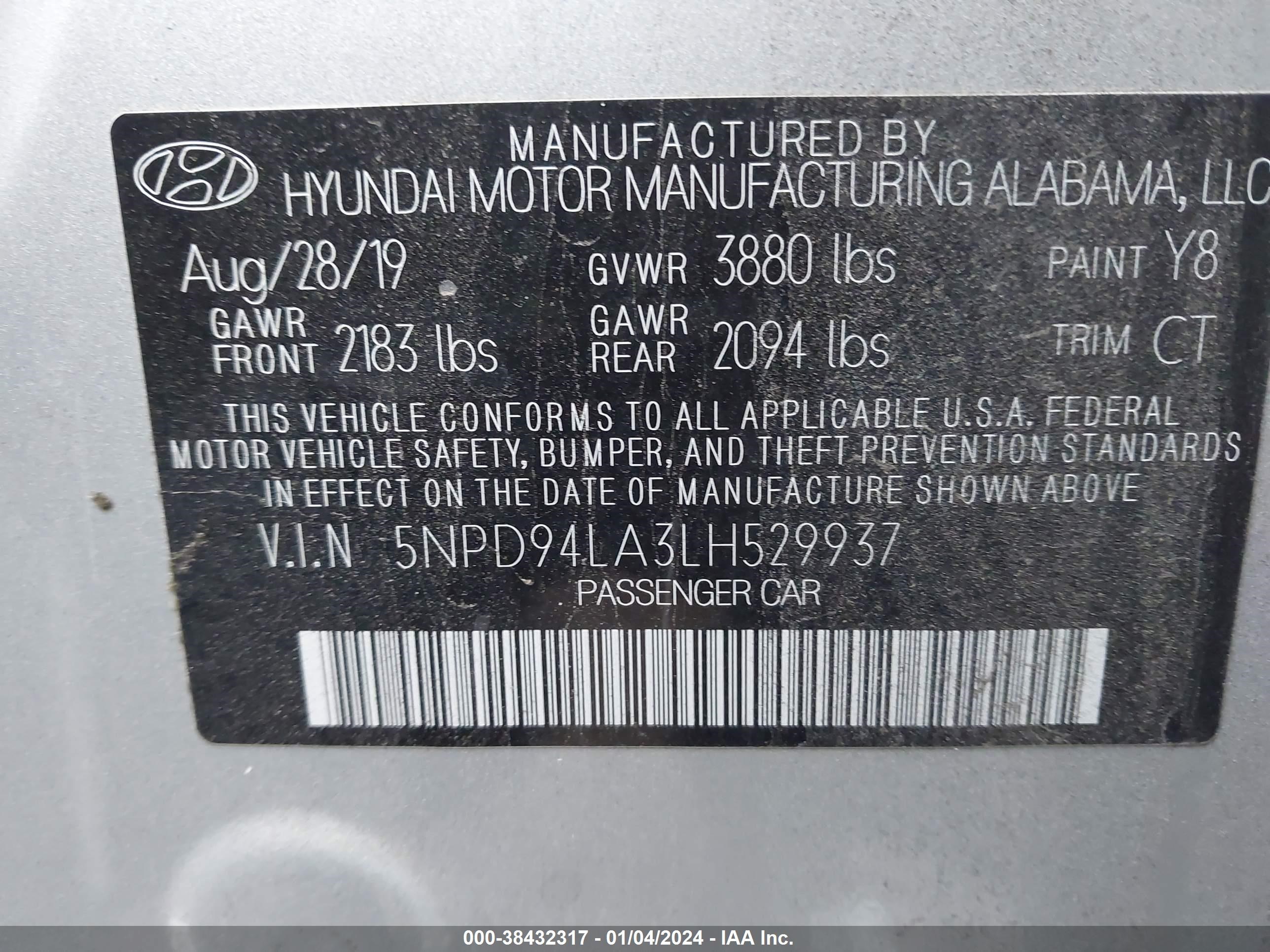 Photo 8 VIN: 5NPD94LA3LH529937 - HYUNDAI ELANTRA 