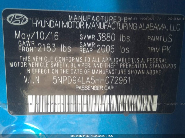 Photo 8 VIN: 5NPD94LA5HH072961 - HYUNDAI ELANTRA 