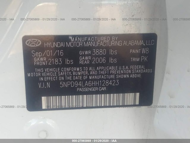 Photo 8 VIN: 5NPD94LA6HH128423 - HYUNDAI ELANTRA 