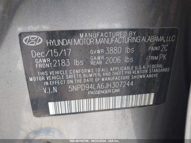 Photo 8 VIN: 5NPD94LA6JH307244 - HYUNDAI ELANTRA 