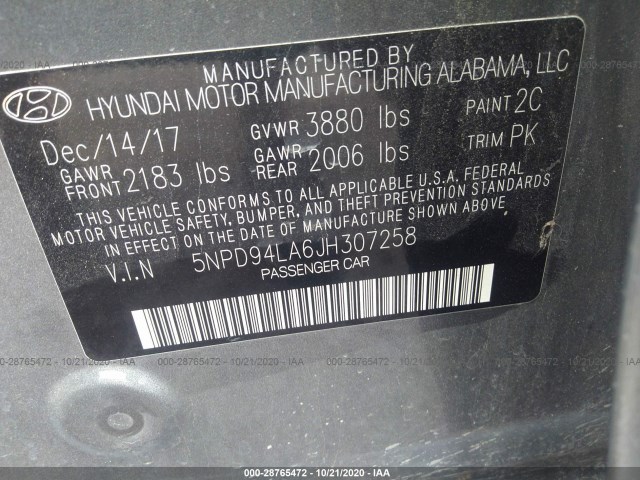 Photo 8 VIN: 5NPD94LA6JH307258 - HYUNDAI ELANTRA 