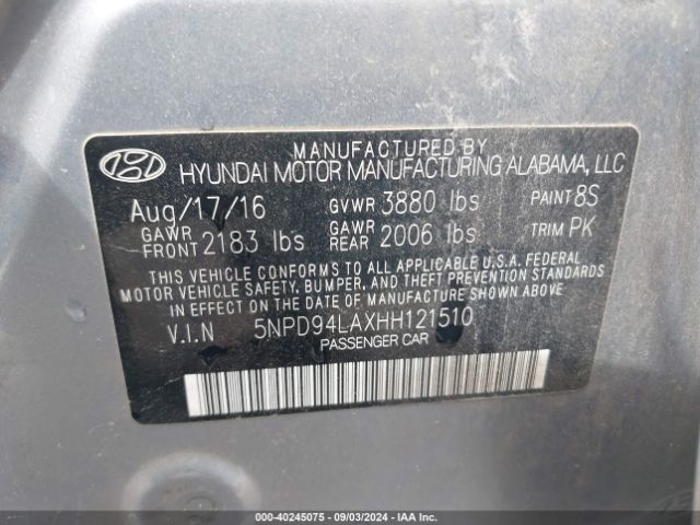 Photo 8 VIN: 5NPD94LAXHH121510 - HYUNDAI ELANTRA 