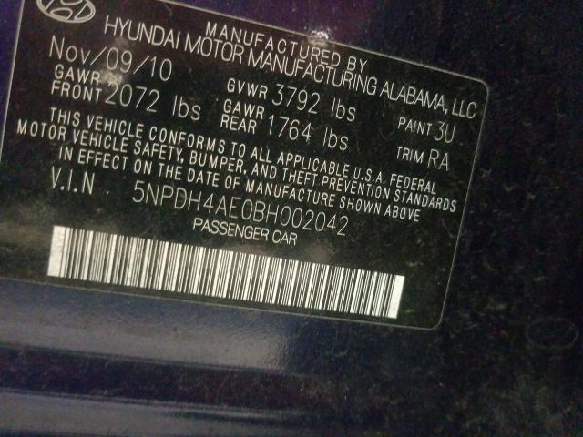 Photo 9 VIN: 5NPDH4AE0BH002042 - HYUNDAI ELANTRA GL 