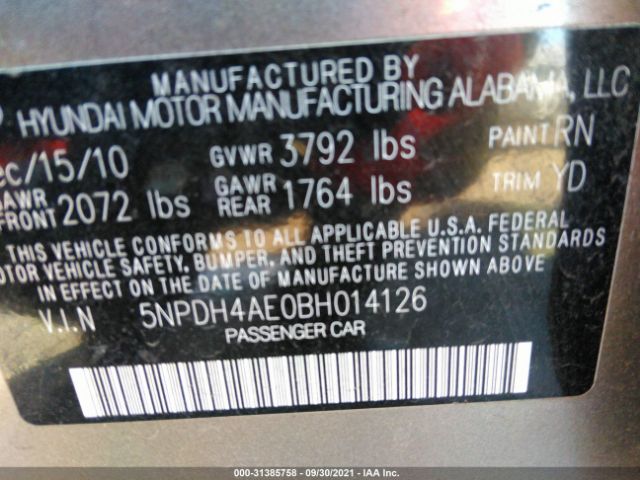 Photo 8 VIN: 5NPDH4AE0BH014126 - HYUNDAI ELANTRA 