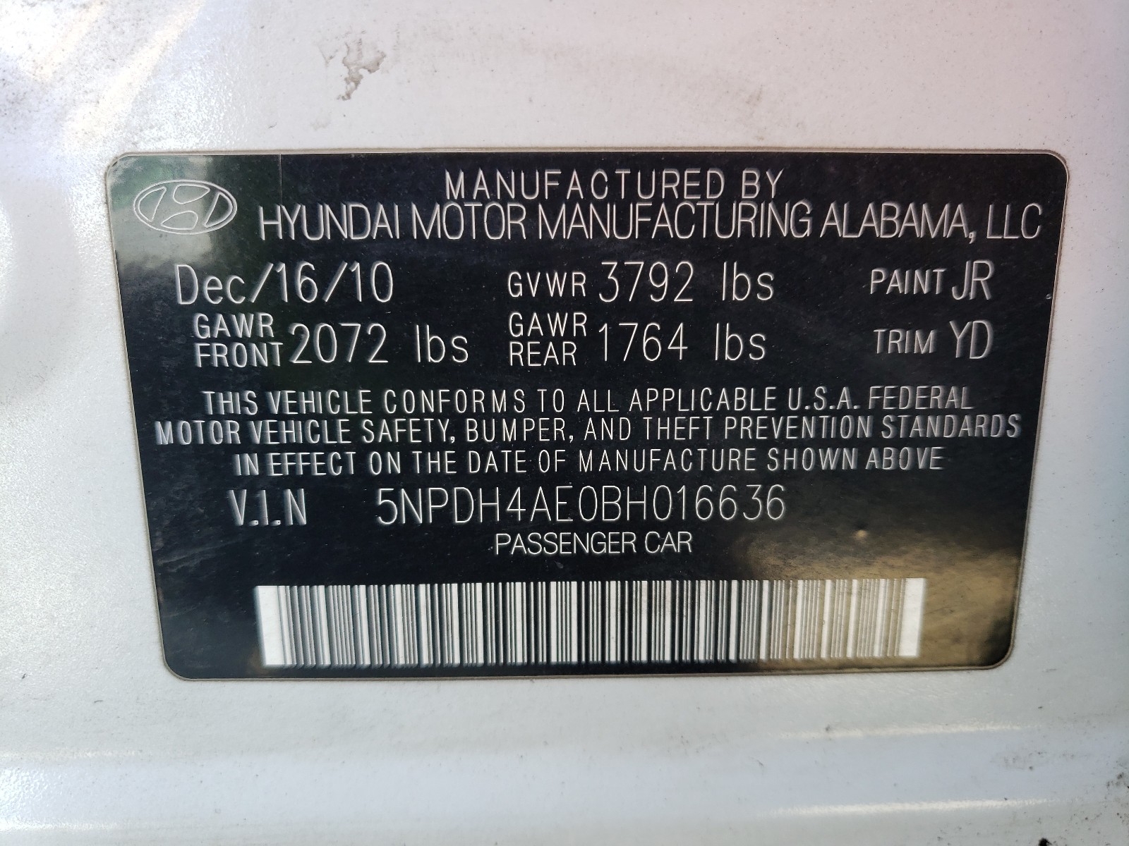 Photo 9 VIN: 5NPDH4AE0BH016636 - HYUNDAI ELANTRA GL 