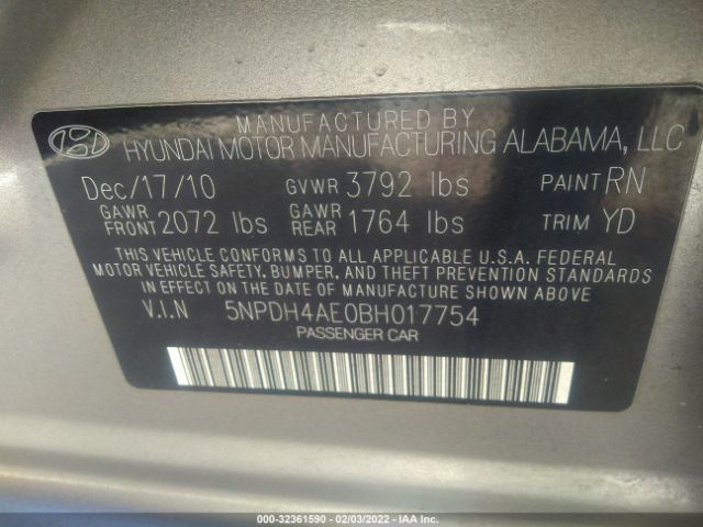 Photo 8 VIN: 5NPDH4AE0BH017754 - HYUNDAI ELANTRA 