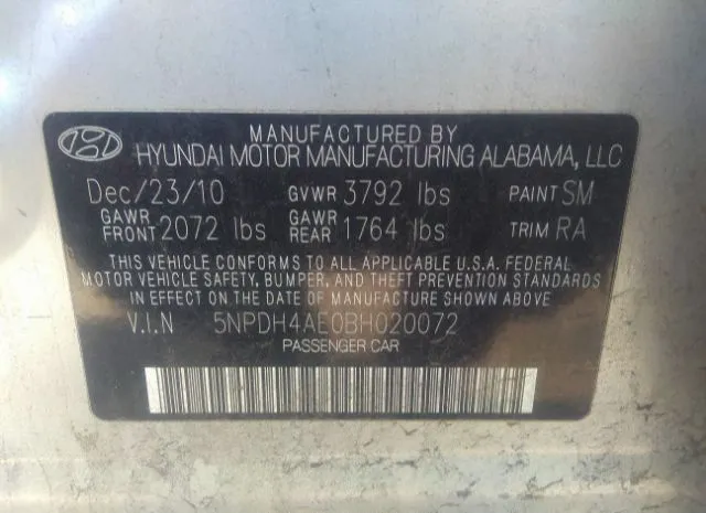 Photo 8 VIN: 5NPDH4AE0BH020072 - HYUNDAI ELANTRA 