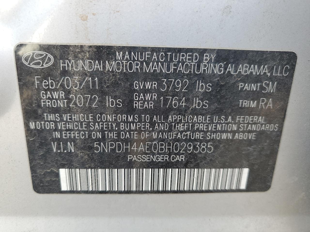 Photo 11 VIN: 5NPDH4AE0BH029385 - HYUNDAI ELANTRA 