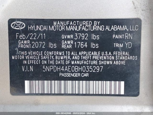 Photo 8 VIN: 5NPDH4AE0BH035297 - HYUNDAI ELANTRA 