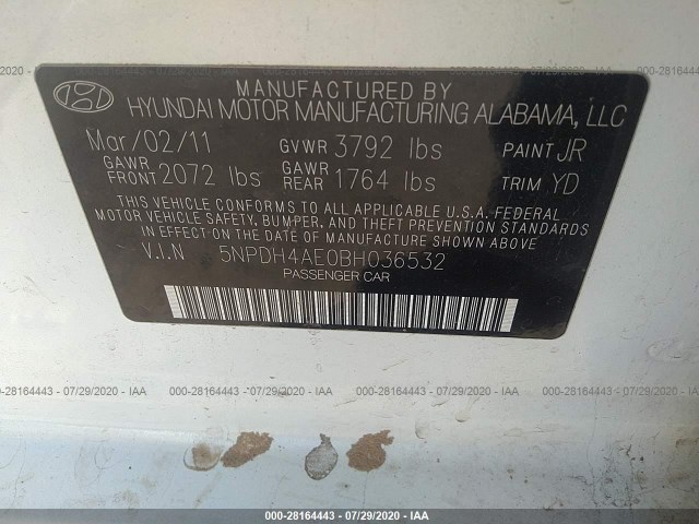 Photo 8 VIN: 5NPDH4AE0BH036532 - HYUNDAI ELANTRA 