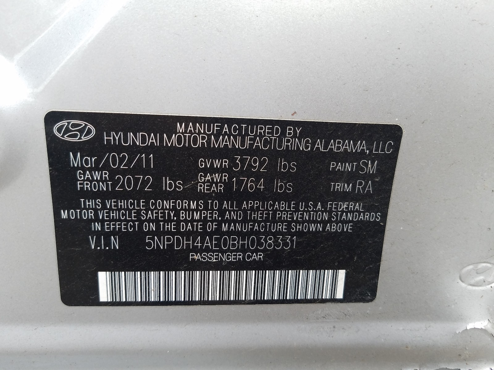 Photo 9 VIN: 5NPDH4AE0BH038331 - HYUNDAI ELANTRA GL 