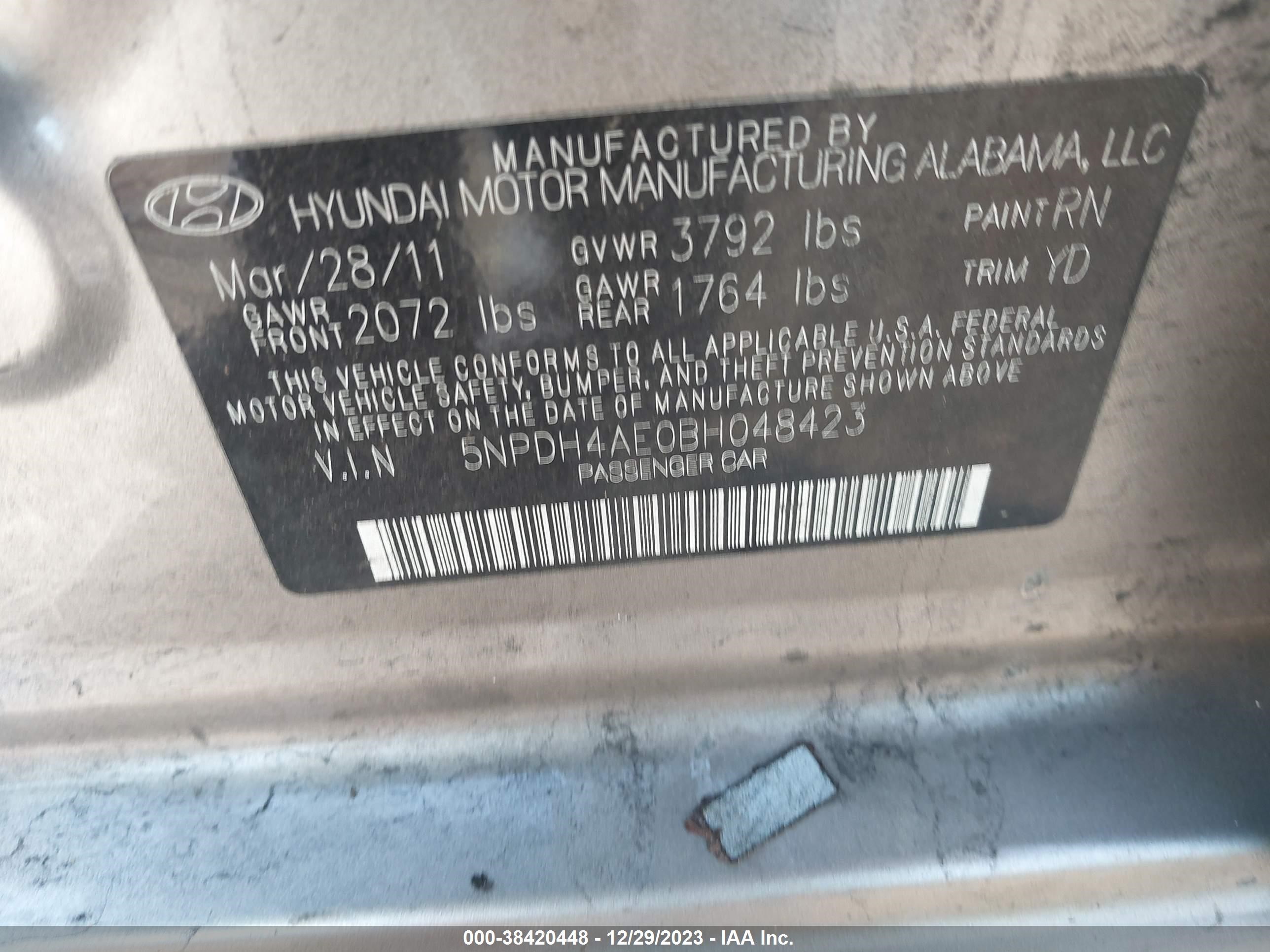 Photo 8 VIN: 5NPDH4AE0BH048423 - HYUNDAI ELANTRA 