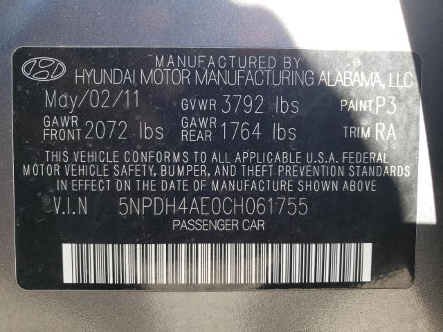 Photo 9 VIN: 5NPDH4AE0CH061755 - HYUNDAI ELANTRA GL 