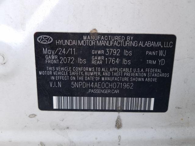 Photo 9 VIN: 5NPDH4AE0CH071962 - HYUNDAI ELANTRA GL 