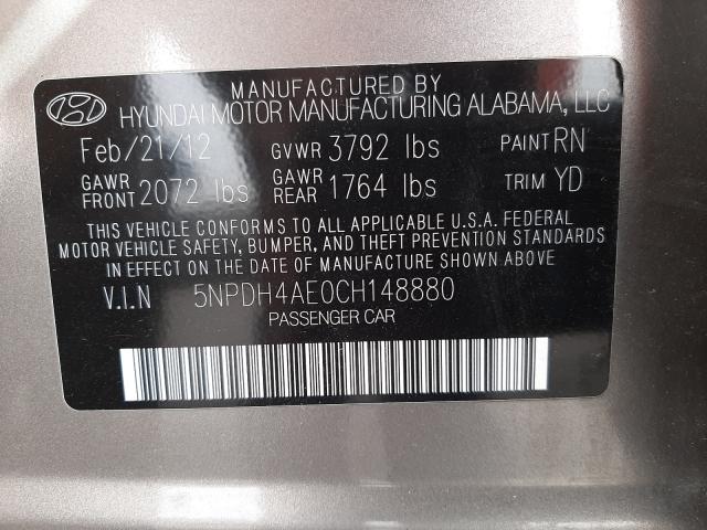 Photo 9 VIN: 5NPDH4AE0CH148880 - HYUNDAI ELANTRA GL 