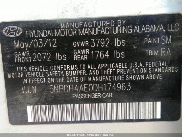 Photo 8 VIN: 5NPDH4AE0DH174963 - HYUNDAI ELANTRA 