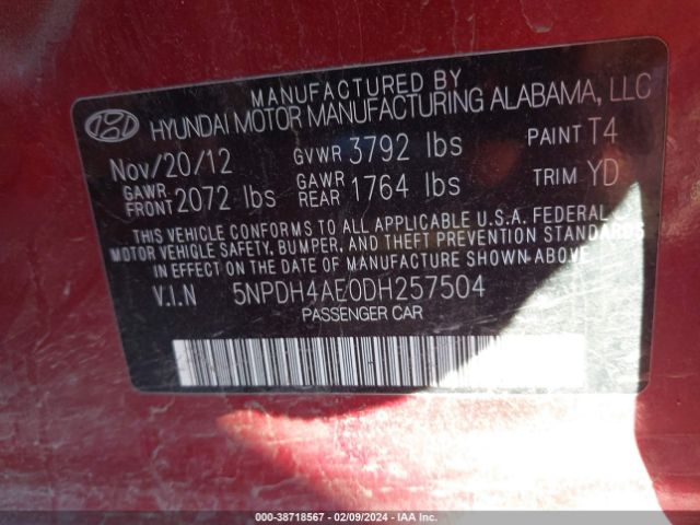 Photo 8 VIN: 5NPDH4AE0DH257504 - HYUNDAI ELANTRA 