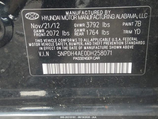 Photo 8 VIN: 5NPDH4AE0DH258071 - HYUNDAI ELANTRA 