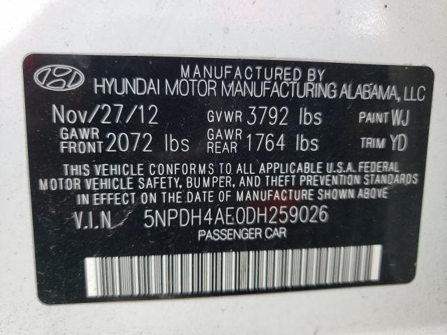 Photo 9 VIN: 5NPDH4AE0DH259026 - HYUNDAI ELANTRA GL 