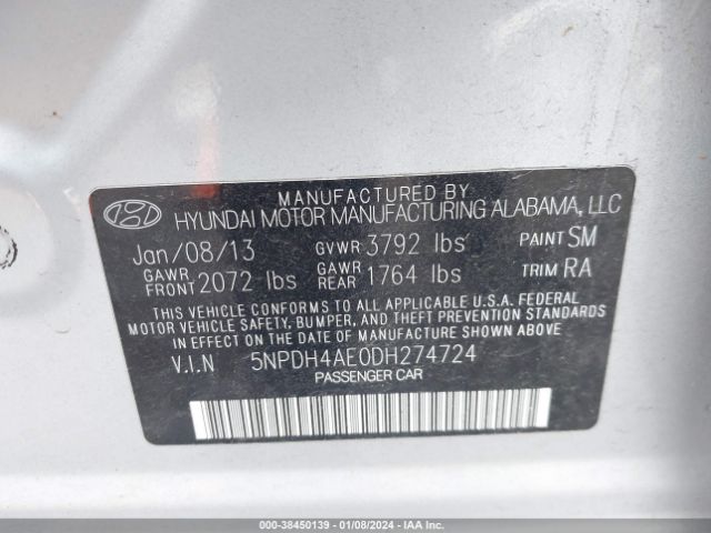 Photo 8 VIN: 5NPDH4AE0DH274724 - HYUNDAI ELANTRA 