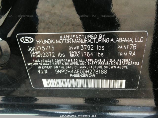 Photo 8 VIN: 5NPDH4AE0DH278188 - HYUNDAI ELANTRA 