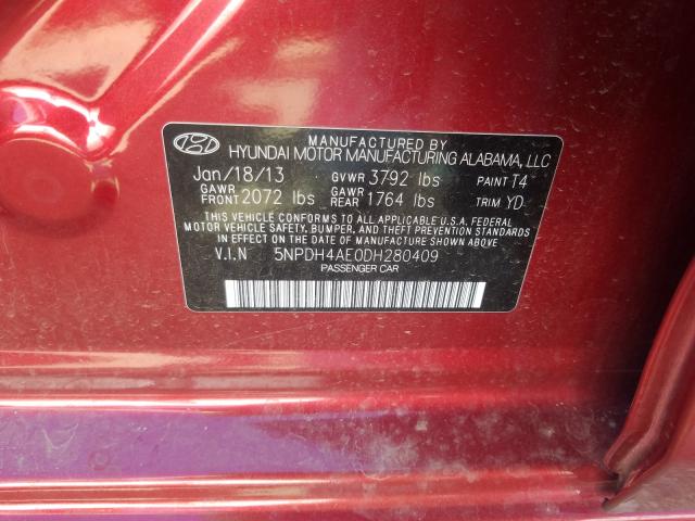 Photo 9 VIN: 5NPDH4AE0DH280409 - HYUNDAI ELANTRA GL 