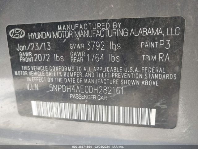 Photo 8 VIN: 5NPDH4AE0DH282161 - HYUNDAI ELANTRA 