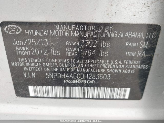 Photo 8 VIN: 5NPDH4AE0DH283603 - HYUNDAI ELANTRA 