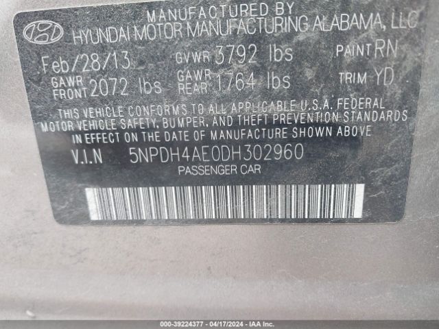 Photo 8 VIN: 5NPDH4AE0DH302960 - HYUNDAI ELANTRA 