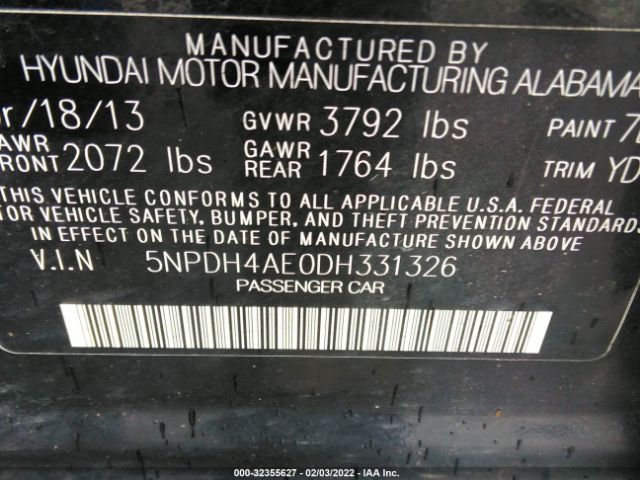 Photo 8 VIN: 5NPDH4AE0DH331326 - HYUNDAI ELANTRA GL 