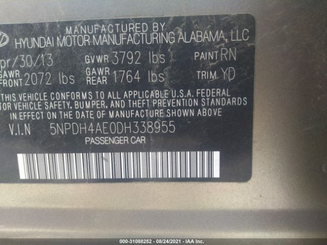 Photo 8 VIN: 5NPDH4AE0DH338955 - HYUNDAI ELANTRA 