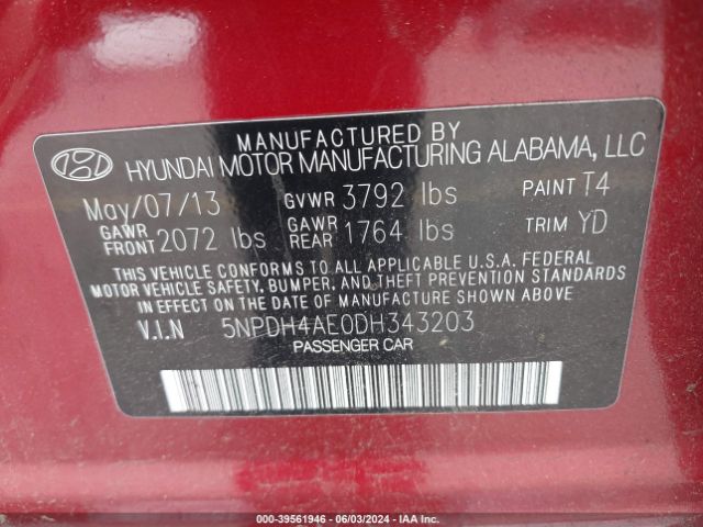 Photo 8 VIN: 5NPDH4AE0DH343203 - HYUNDAI ELANTRA 