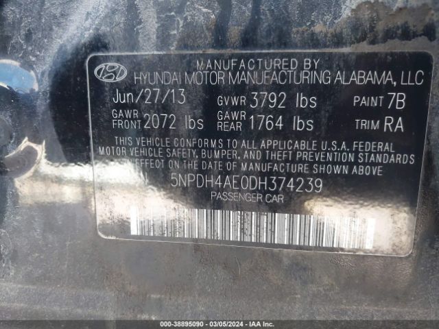 Photo 8 VIN: 5NPDH4AE0DH374239 - HYUNDAI ELANTRA 