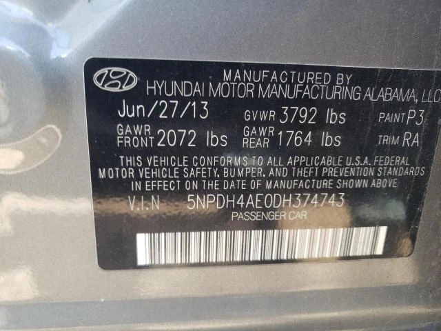 Photo 11 VIN: 5NPDH4AE0DH374743 - HYUNDAI ELANTRA GL 