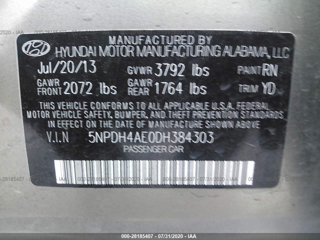 Photo 8 VIN: 5NPDH4AE0DH384303 - HYUNDAI ELANTRA 