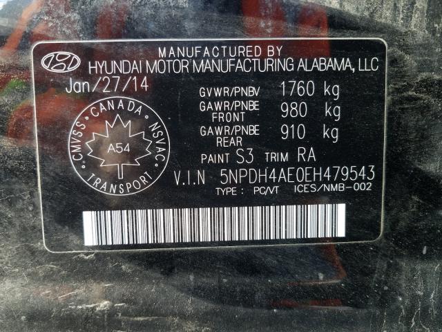 Photo 9 VIN: 5NPDH4AE0EH479543 - HYUNDAI ELANTRA SE 