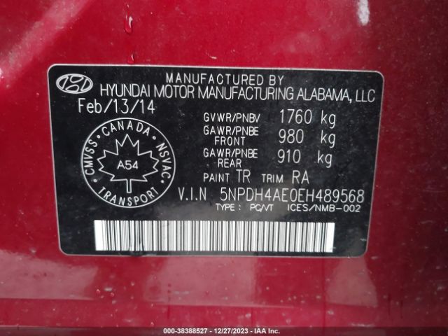 Photo 8 VIN: 5NPDH4AE0EH489568 - HYUNDAI ELANTRA 