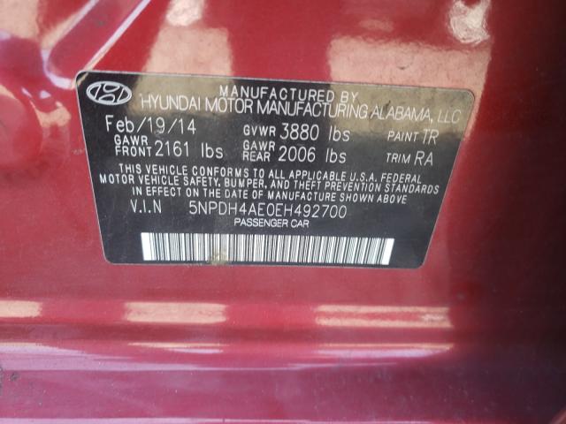 Photo 9 VIN: 5NPDH4AE0EH492700 - HYUNDAI ELANTRA SE 