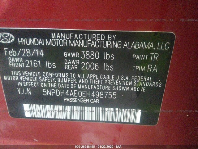 Photo 8 VIN: 5NPDH4AE0EH498755 - HYUNDAI ELANTRA 