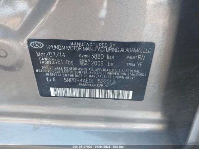 Photo 8 VIN: 5NPDH4AE0EH502013 - HYUNDAI ELANTRA 