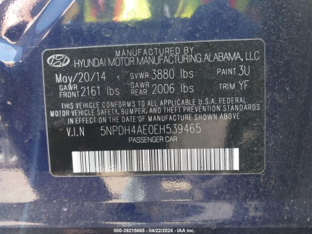 Photo 8 VIN: 5NPDH4AE0EH539465 - HYUNDAI ELANTRA 