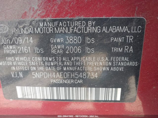 Photo 8 VIN: 5NPDH4AE0FH548734 - HYUNDAI ELANTRA 