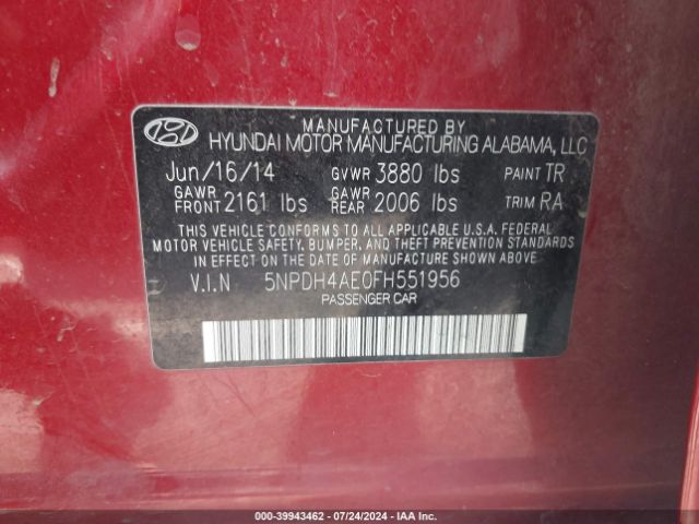 Photo 8 VIN: 5NPDH4AE0FH551956 - HYUNDAI ELANTRA 