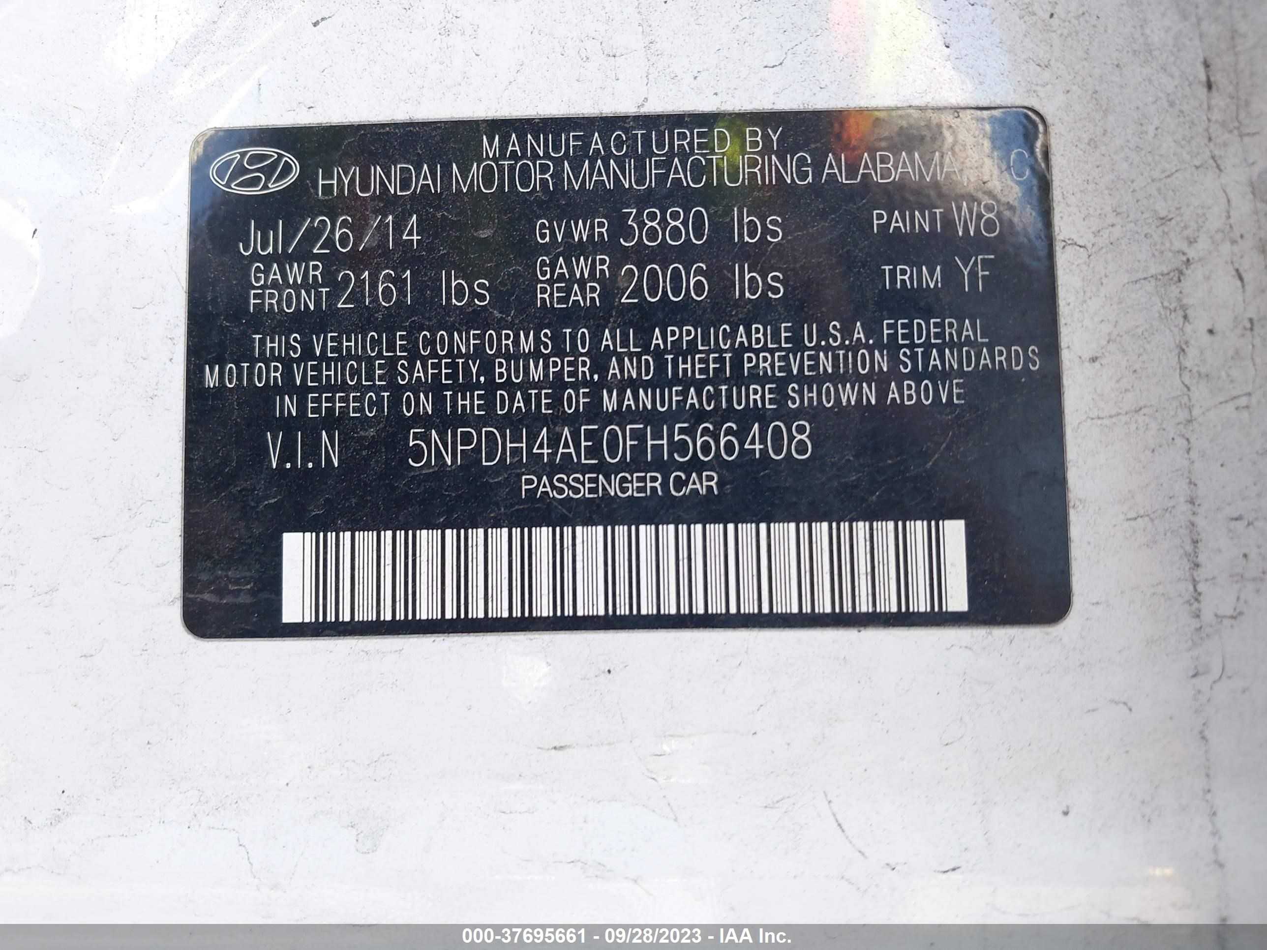 Photo 8 VIN: 5NPDH4AE0FH566408 - HYUNDAI ELANTRA 