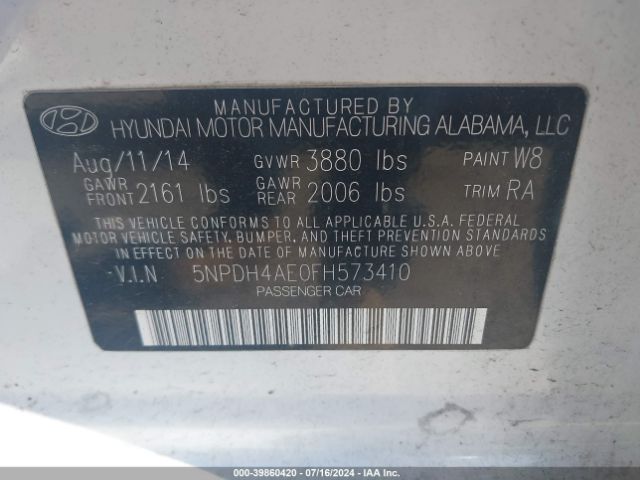 Photo 8 VIN: 5NPDH4AE0FH573410 - HYUNDAI ELANTRA 