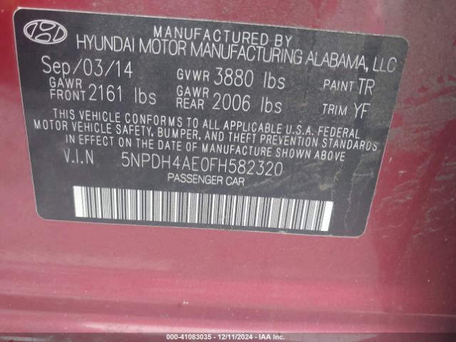 Photo 8 VIN: 5NPDH4AE0FH582320 - HYUNDAI ELANTRA 