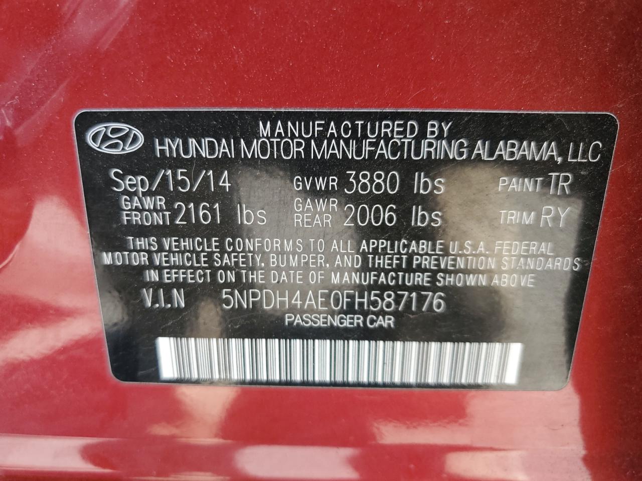 Photo 12 VIN: 5NPDH4AE0FH587176 - HYUNDAI ELANTRA 