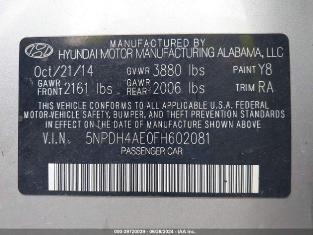 Photo 8 VIN: 5NPDH4AE0FH602081 - HYUNDAI ELANTRA 