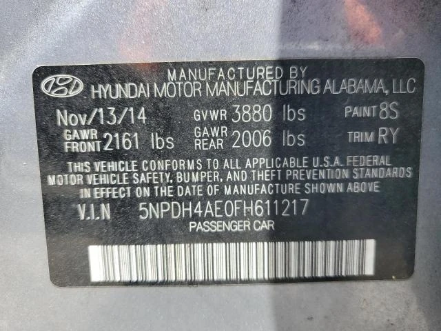 Photo 12 VIN: 5NPDH4AE0FH611217 - HYUNDAI ELANTRA SE 