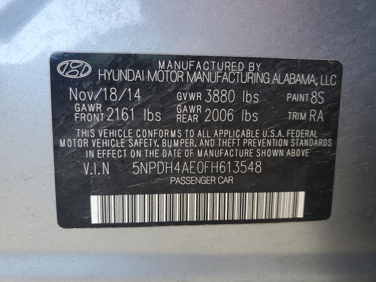 Photo 11 VIN: 5NPDH4AE0FH613548 - HYUNDAI ELANTRA 